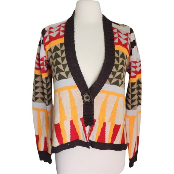 Sparrow Anthropologie Southwestern Geometric Retro Cardigan Sweater M Linen Lamb - Picture 1 of 11